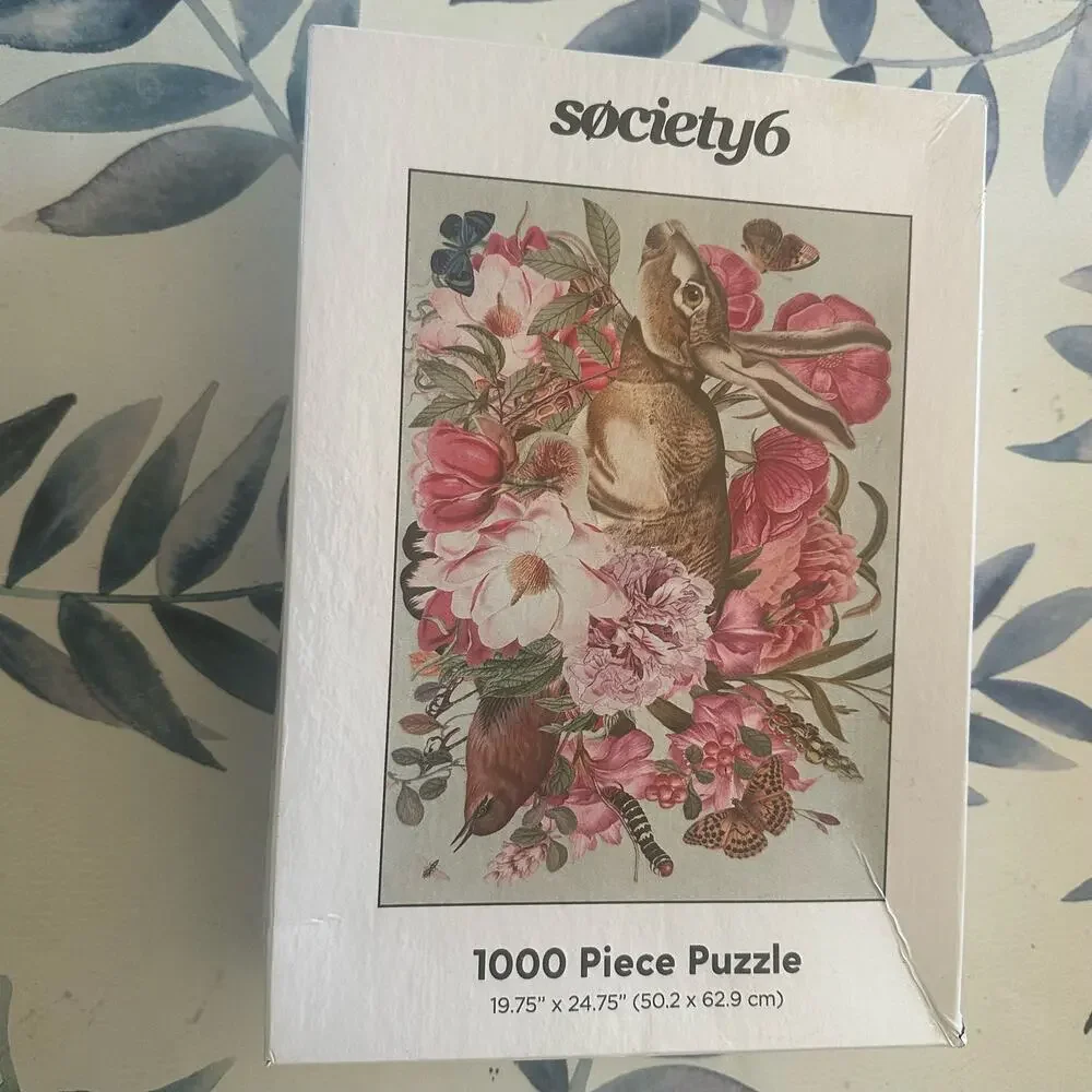 Society6 Bunny Pink Flowers Puzzle 1000 Pieces COMPLETE Society 6
